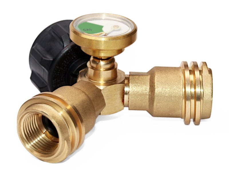 DOZYANT Propane Splitter, Propane Tank Y Splitter Adapter with Gauge, 2 Way LP Gas Adapter Tee Connector for 20lb Propane Tank Cylinder, Work with BBQ Grills, Camping Stoves, Gas Burners, Heater - Image 2